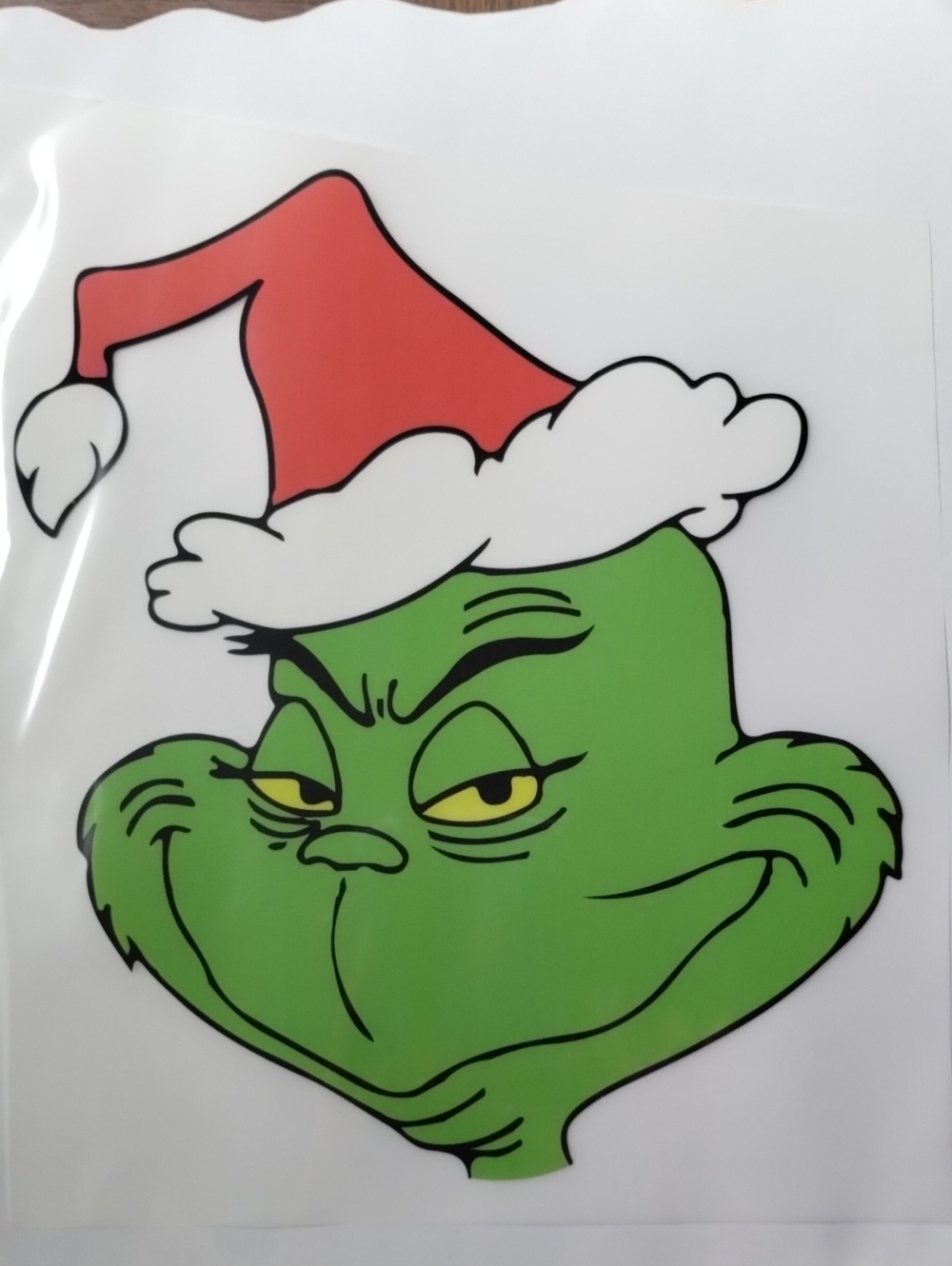 Green Grinch Face with Santa Hat DTF Transfer